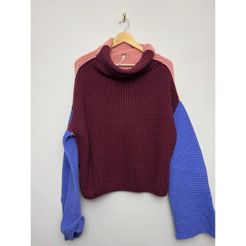 Women's Free People Party City Sweater Size Small Chunky Knit Colorful Mock Neck
